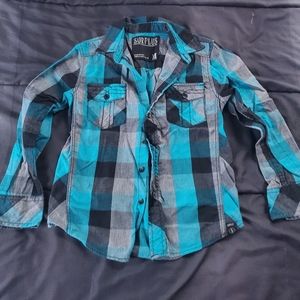 boys 7 long sleeve button front blue black